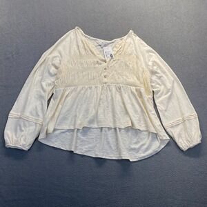 TRUE CRAFT‎ Womens  Size XL V Neck Top  Balloon Sleeve,Top,Crop,Ivory